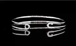 1 Ct Round Cut Lab-Created Diamond Women's Bangle Bracelet 14K White Gold Plated - Picture 1 of 3