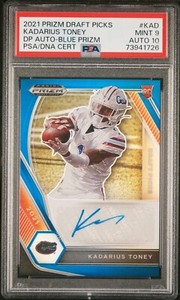 2021 Kadarius Toney Prizm Draft Picks - Auto Blue Prizm #/149 -PSA 9/Auto 10-DNA