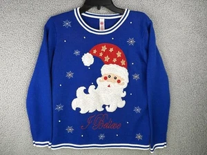 Maglione Brutto Natale Donna Piccolo Blu Babbo Natale Credo Usato Ottimo - Foto 1 di 9