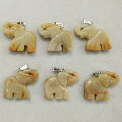 Натуральный камень желтый нефрит резные слоны подвески бусина для изготовления ювелирных изделий 6шт - Изображение 1 из 2