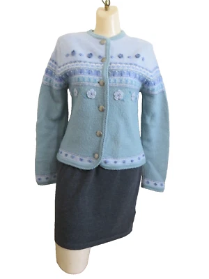 Cárdigan Suéter Para Mujer Tally-Ho 100% Lana S Metal Botón Bordado Azul De Colección Foto 1 de 4