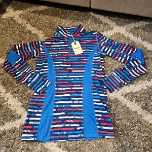Hatley Ski Stripe Base Layer Top S Mock Neck 1/2 Zip Patriotic Mountain Patch - Picture 1 of 15