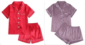 2xGrils Pajamas Satin Set Silk Short Sleeve Sleepwear Loungewear Set Size 5-6Y - Picture 1 of 5