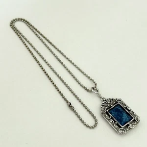 Collana vintage reversibile pietra blu e croce pendente 2 lati tono argento - Foto 1 di 7