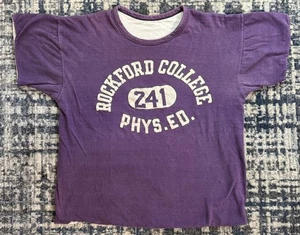 Vintage 60s Champion Running Man Rockford College Phys. Ed. Double Face T Shirt - Bild 1 von 10