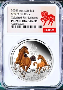 2026 Australien PP farbiges Silber Lunar Jahr des Pferdes NGC PF69 1oz Münze FR - Bild 1 von 2
