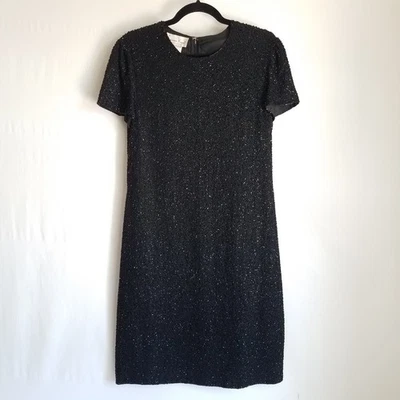 Vestido de cóctel vintage Laurence Kazar negro brillante con cuentas GRANDE forrado calidad Foto 1 de 4