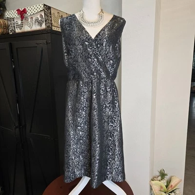 Lane Bryant Crossover  Knee Length Black with Silver Floral size 20. 43 - Image 1 of 4