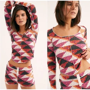 Free People Intimate FP Damen Patchwork Gletscher Thermo Schlaf Pyjama Set M - Bild 1 von 7