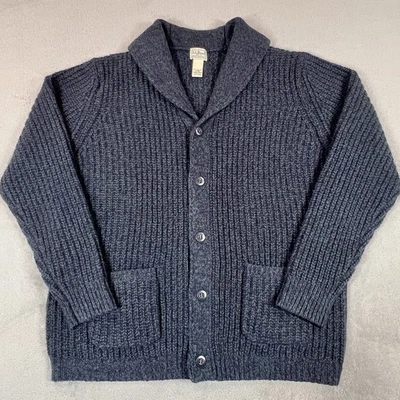 LL Bean Sweater Men XL Blue Green Ragg Wool Cardigan Shawl Collar Chunky Classic - Image 1 of 4
