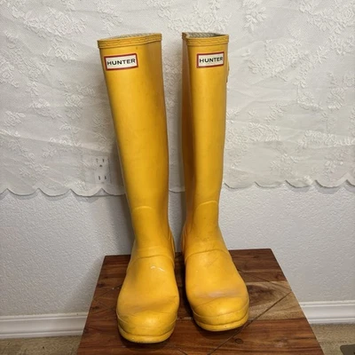 Mujeres Hunter Original Botas de Lluvia Altas Amarillas Impermeables Botas Hasta la Rodilla Talla 7 Foto 1 de 4