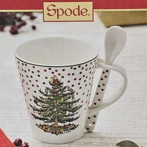 SPODE Set Tazza e Cucchiaio Albero di Natale a Pois in Scatola Vacanze Natale NUOVO LEGGI⬇ - Foto 1 di 7