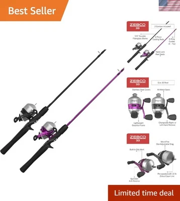 33 Spincast Reel & 5.5' Fiberglass Fishing Rod Combo - Perfect for Beginners - Image 1 of 4