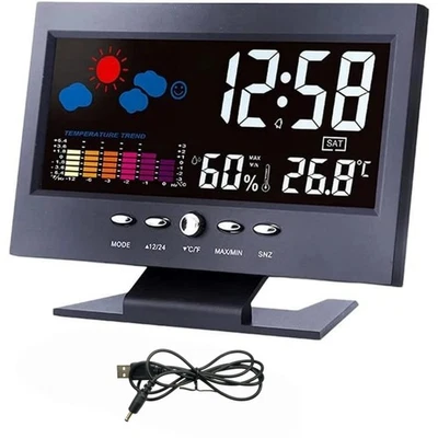 Desk Digital Alarm Clock Weather Thermometer LED Temperature Humidity Monitor - Image 1 of 4