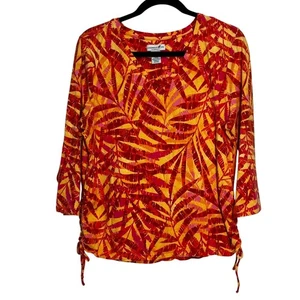 Caribbean Joe Tropical Palm Leaf Print Top Damen XL Orange Rot - Bild 1 von 7