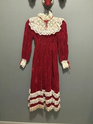 Vestido longo Dance Allure feminino vintage veludo vermelho com renda tamanho pequeno - Imagem 1 de 4