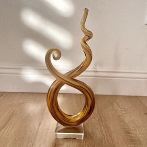 Dancing Yellow Brown Swirl Murano Style Sculpture Art Glass Deco ~ 13.5” H - Picture 1 of 5