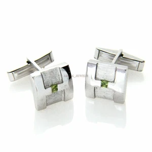 Natural Peridot Gemstone with 925 Sterling Silver Cufflink #2462 - Picture 1 of 3