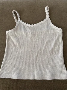 Old Navy Girls Size Large 10-12 Ribbed Beige Flower Trim Cami Top (AH) - Picture 1 of 5