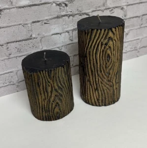 Log Wood Design Black Gold Candles Set of 2 - Picture 1 of 7