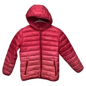 Eddie Bauer Size 10-12 Girls Reversible Hooded Down Jacket Coat Ombré Red Pink - Picture 1 of 7