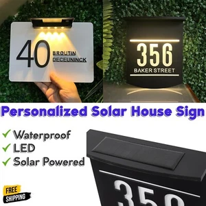 House Sign Plaques Outdoor Personalized Solar LED House Number Address Signs - Picture 1 of 15