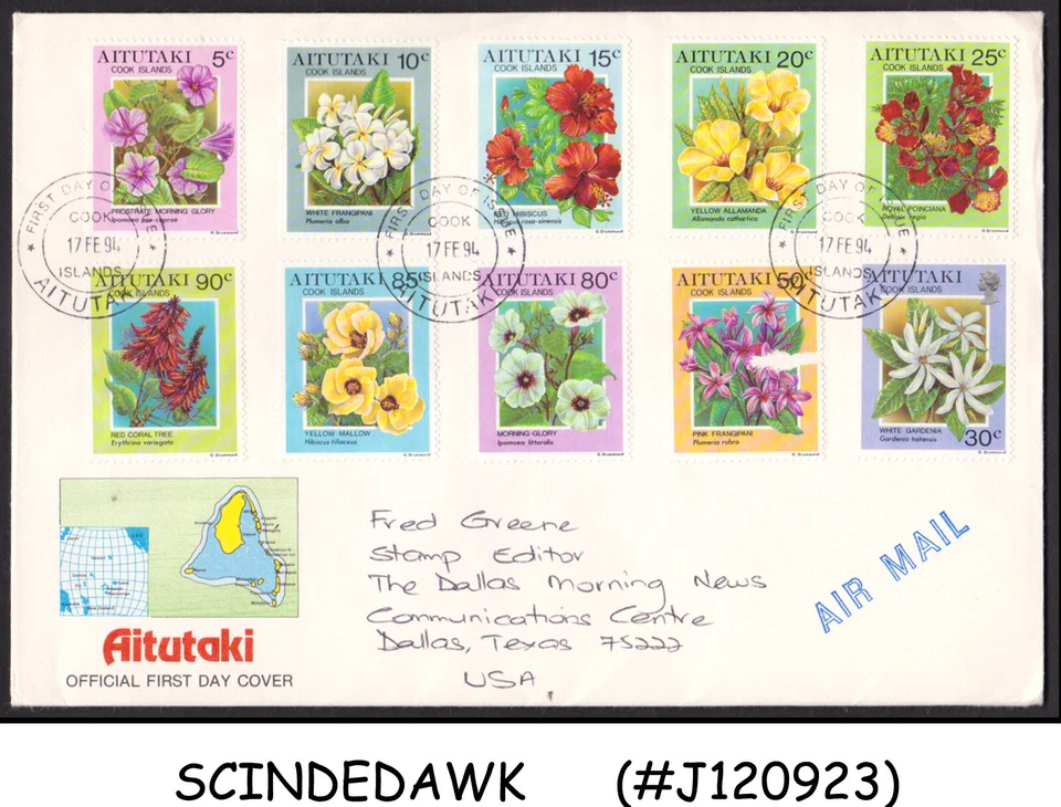 AITUTAKI COOK ISLANDS - 1994 FLOWERS DEFINITIVES - 10V - FDC - Image 1 of 1