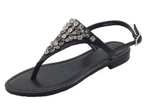 Geox D25LXT Sozy Black Infradito per Donna in pelle con pietre argento - Foto 1 di 3