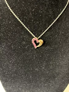 Gold Toned Heart Pendant with Red Stones On Basic Chain - Picture 1 of 5