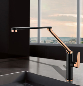 New ECT Global Kitchen Sink Mixer Tap Swivel Sprout Rose Gold Black Exon 7 WT 62