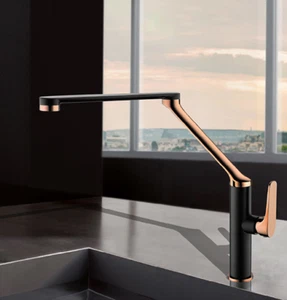 ECT Global Kitchen Sink Mixer Tap Swivel Sprout Rose Gold Black Exon 7 WT 6216BG - Picture 1 of 3