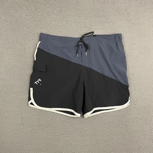 TYR Swim Shorts Mens 2XL Black Gray Colorblock Lined Surfer Beach Dad Casual - Picture 1 of 9