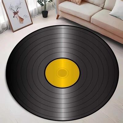 Retro Vinyl Record Rug, Stylish Black Surface and Gold Center, Music Lovers - Image 1 of 4