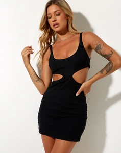MOTEL ROCKS Han Dress in Rib Black (MR98)