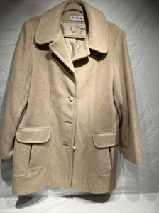VTG Herman Kay Coat Womens Beige WOOL Parka Jacket Preppy Old Money See Pics - Picture 1 of 8