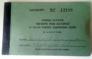 VINTAGE 1923 School Savings Account Booklet Society For Savings Hartford, CT - Picture 1 of 12