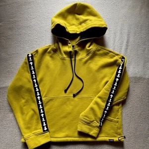 Koral Yellow Chartreuse Hoodie Cotton Sz XS Black Accents Drawstring - Picture 1 of 10