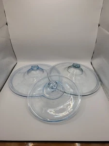 Fire King 3 Stück Glas Philbe Saphirblau Deckel 6,5 Zoll und 2 8 Zoll GEBRAUCHT - Bild 1 von 11