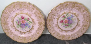VTG ROSEUTHAL GERMANY PINK FLORAL DESSERT/ SALAD PLATES SET OF 2 /10 7 1/2" WIDE - Picture 1 of 6
