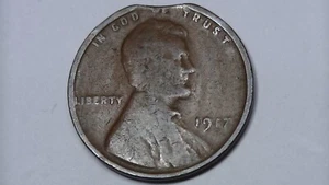 1917 P CLIPPED PLANCHET ERROR LINCOLN WHEAT CENT PENNY COIN - Picture 1 of 13