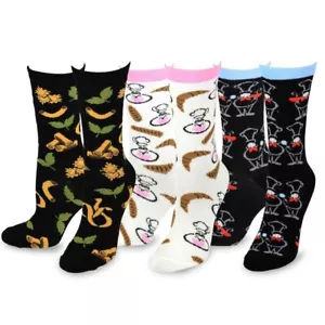 TeeHee Women's Foods Crew Socks 3-Pack (Chef and Pasta Noodle) - New - Picture 1 of 3