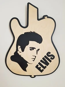 Elvis Wooden Handcut Guitar Wall Plaque / Sign - Picture 1 of 1