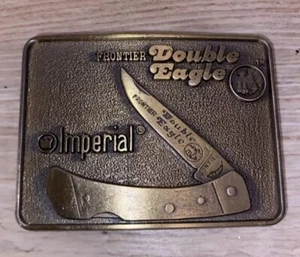 TG13124 VINTAGE 1970s **IMPERIAL FRONTIER DOUBLE EAGLE** KNIFE BELT BUCKLE - Picture 1 of 7