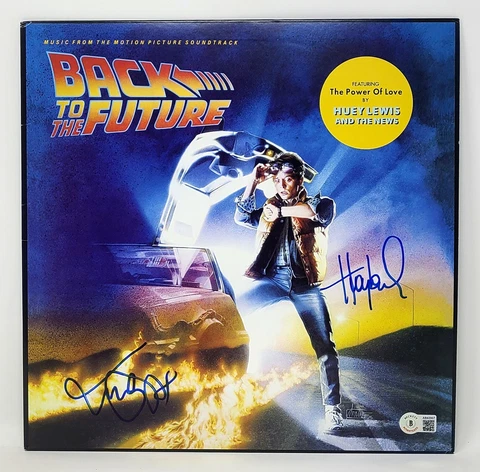 MICHAEL J FOX HUEY LEWIS Signed BACK TO THE FUTURE Soundtrack Album w/ Vinyl BAS Cover