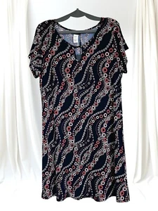 Espresso Dress 1X Black Multi Knit Round Neck Short Sleeve Women’s Lightweight - Picture 1 of 9