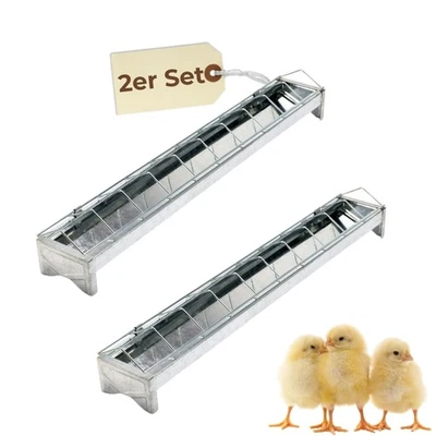 2x Futterspender Hühner 50cm Futterrinne Metall Küken Tauben Wachtel Fressgitter - Bild 1 von 4
