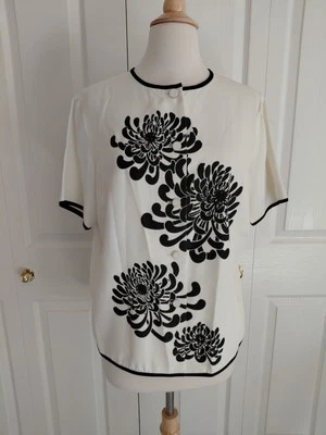 Blusa de acetato vintage década de 1970 Alfred Shaheen marfim com botões média - Imagem 1 de 4