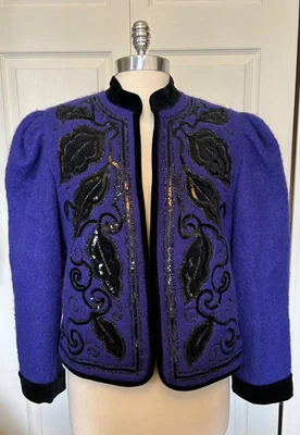 Chaqueta Blazer Neiman Marcus Vintage Años 80 90 Lana Mohair Embellecida Talla 12 EE. UU. Foto 1 de 4