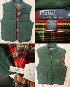 Polo Ralph Lauren Vintage Green Puffer Vest Plaid Flannel Lining mens Medium - Picture 1 of 12