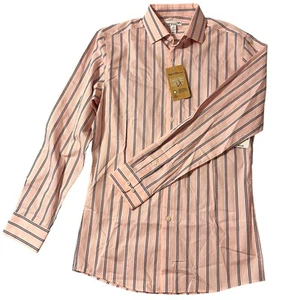 Bar III Shirt Men SM 14-14 1/2” Neck Pink Blue Stripe Slim Stretch Untucked NWT* - Picture 1 of 18